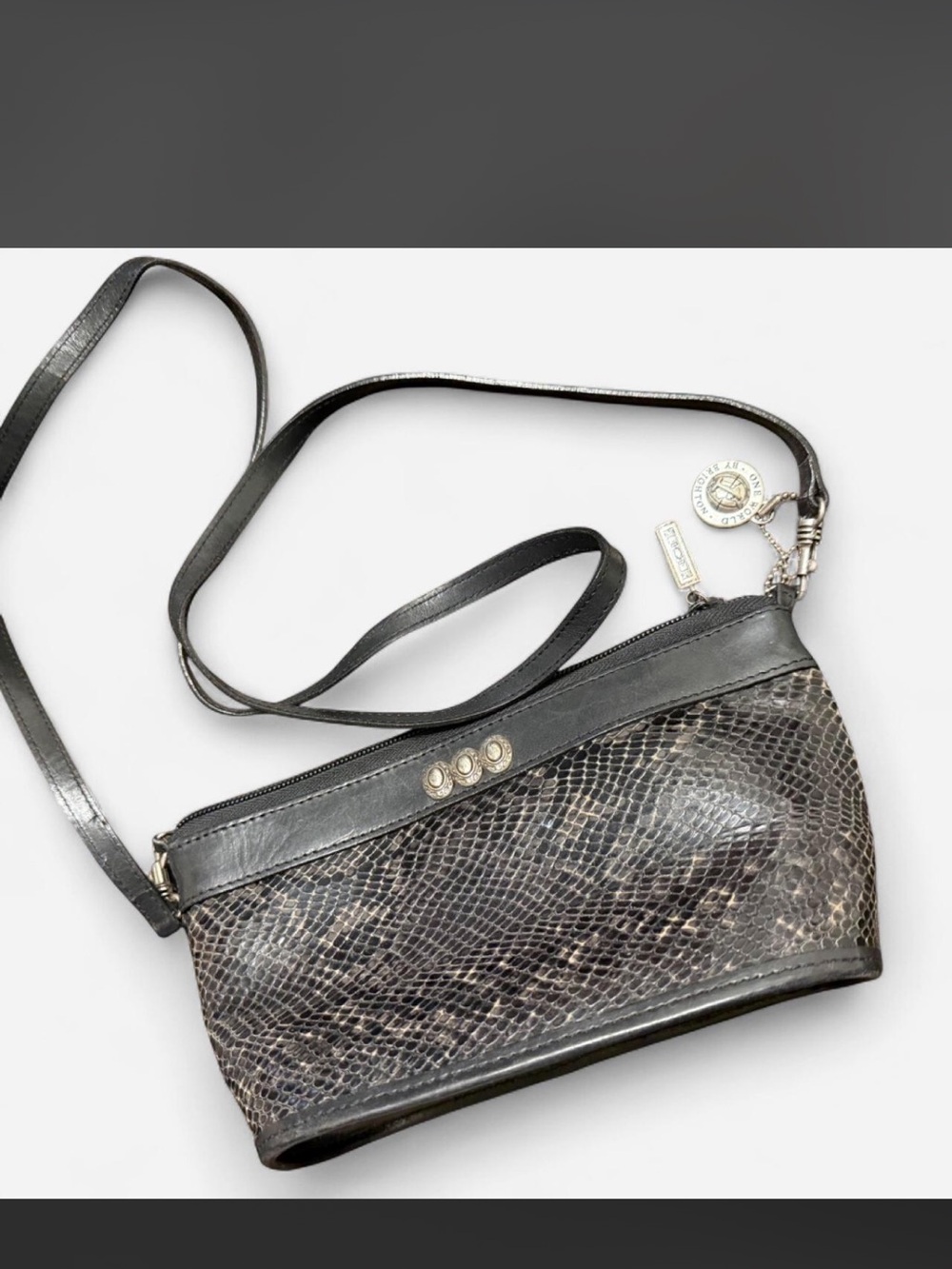 Brighton Black Snakeskin-Texture Crossbody Bag